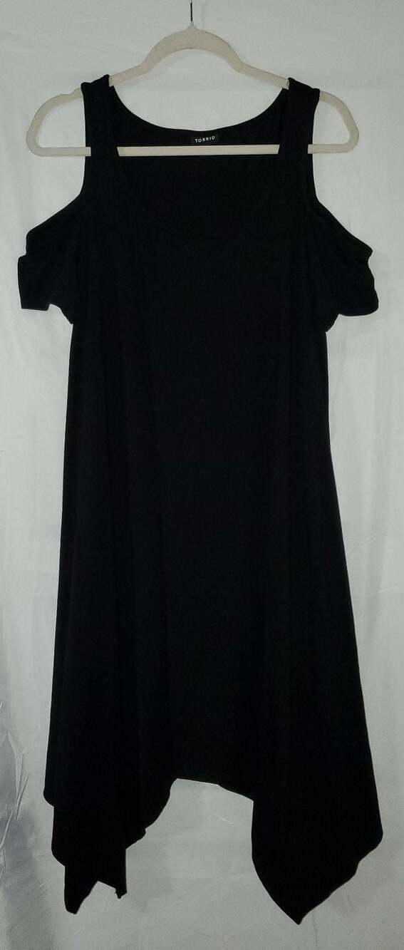 Torrid Super Soft Black Cold Shoulder Handkerchief Hem Dress Size 0